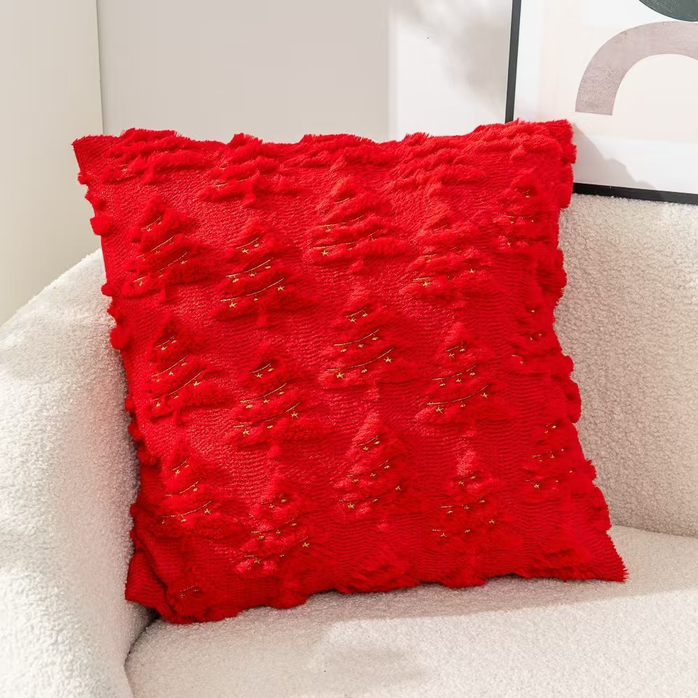 Árbol de navidad rojo almohada bordada peluche acolchada sofá festivo cojín decoración del hogar almohada