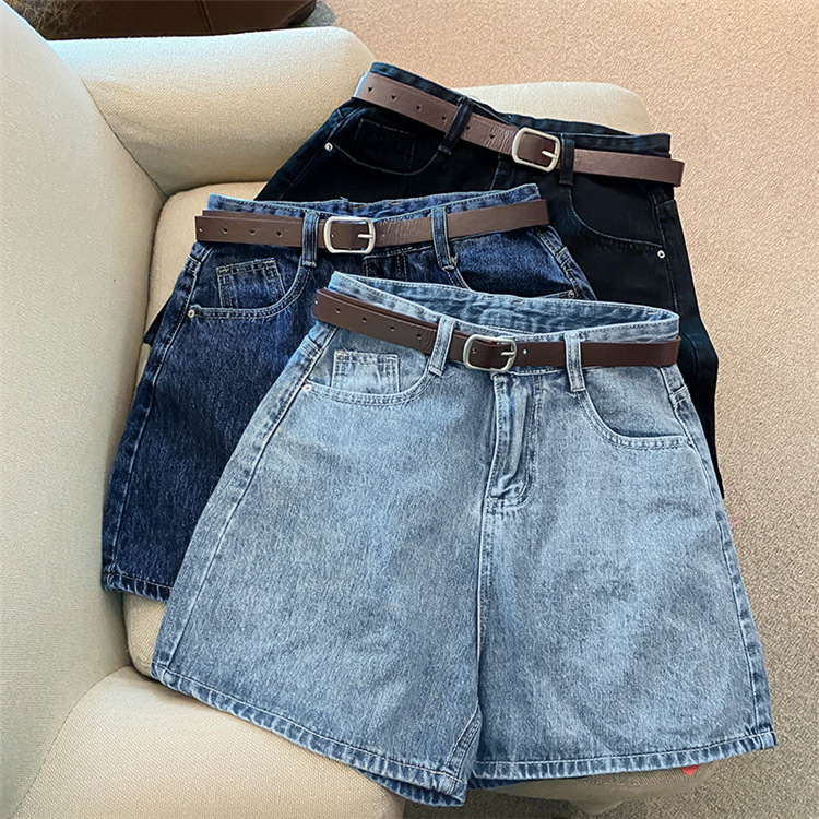牛仔短裤女夏季新款潮ins网红高腰简约显瘦宽松阔腿百搭a字热裤子