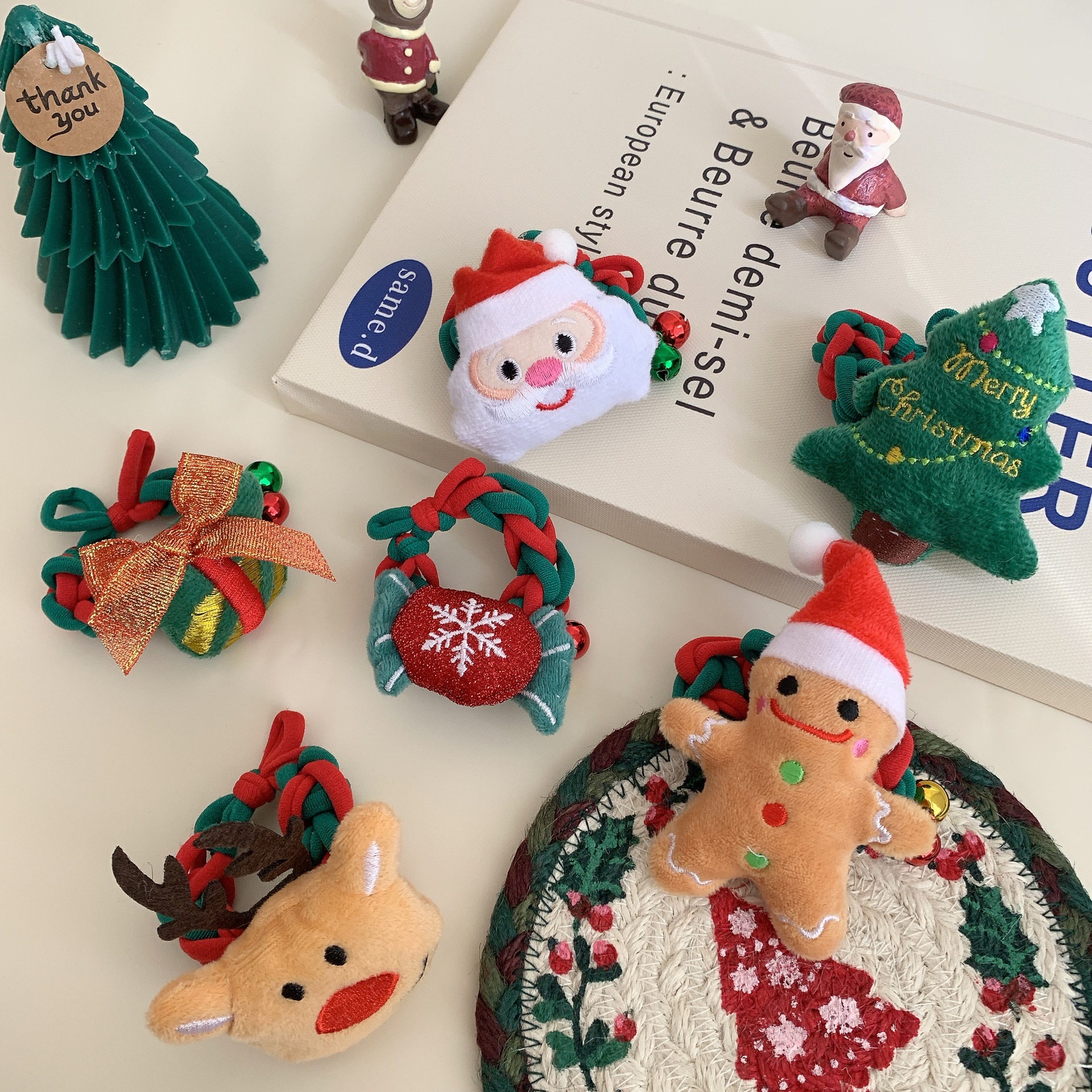 圣诞节饼干人发圈扎头发绳高弹力耐用橡皮筋麋鹿圣诞老人头绳头饰