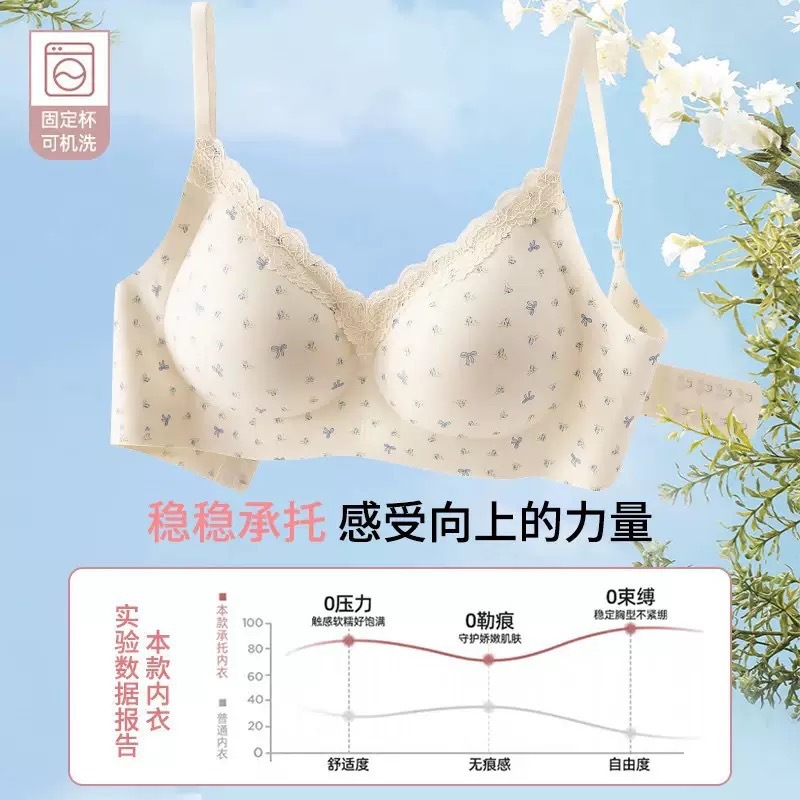 蕾丝碎花内衣女小胸聚拢显大提拉防下垂收副乳法式甜美透气文胸罩