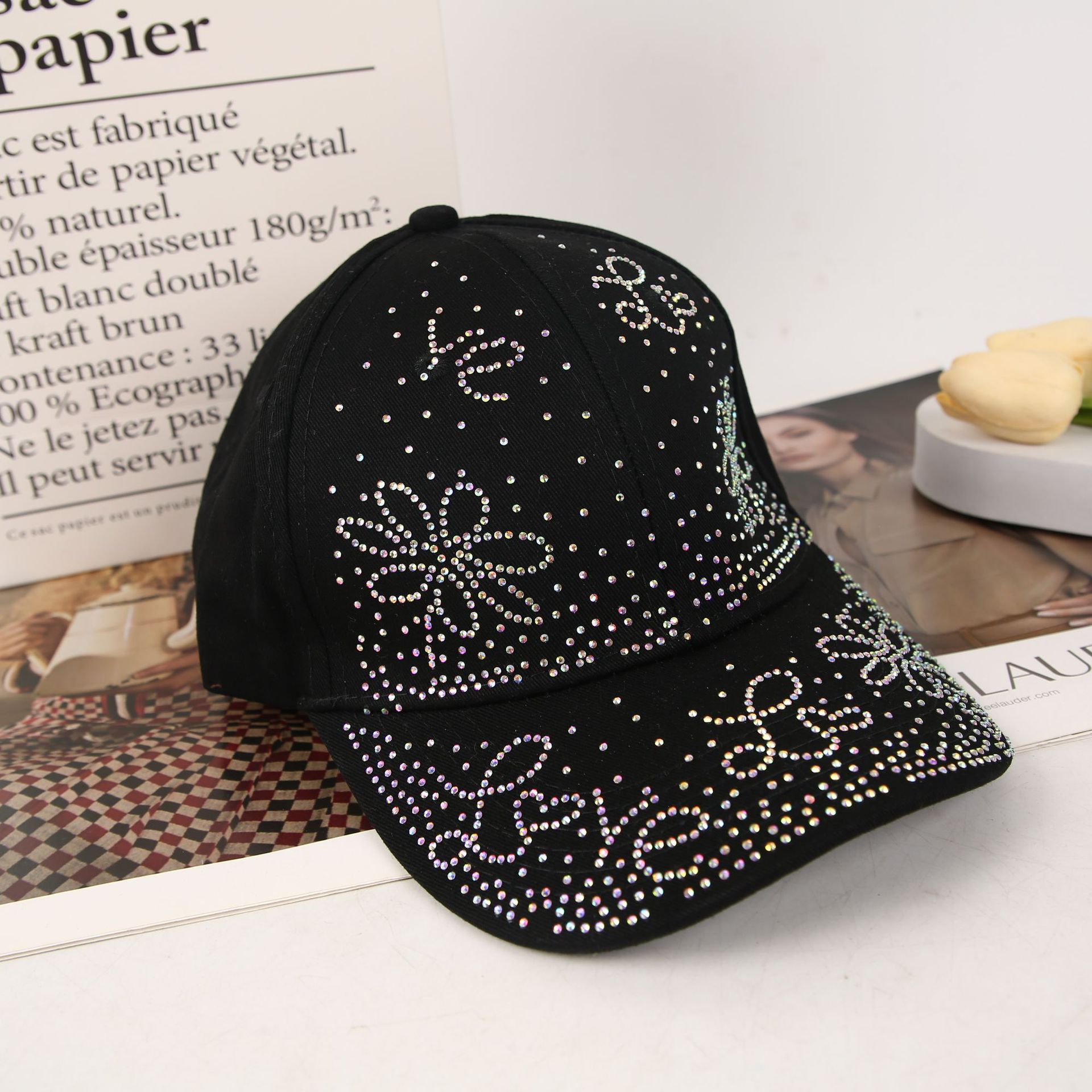 A new fashionable baseball cap with a light luxury water diamond butterfly for women. It is a versatile, casual and stylish shade baseball cap for women Specification image