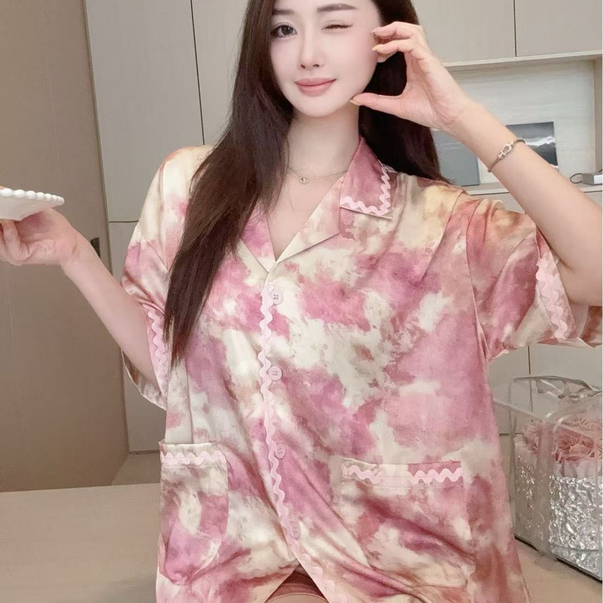 2025夏季新款冰丝清新短袖宽松甜美可外穿家居服高级感睡衣裤套装