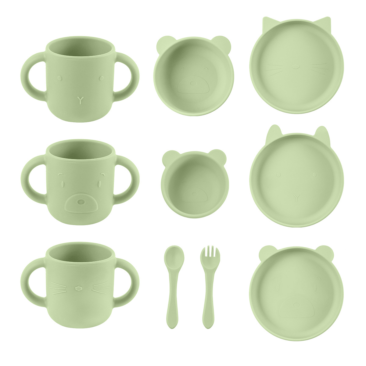 宝宝喂养餐盘防摔套装跨境热卖可爱食品级硅胶婴幼儿辅食训练餐具详情图1