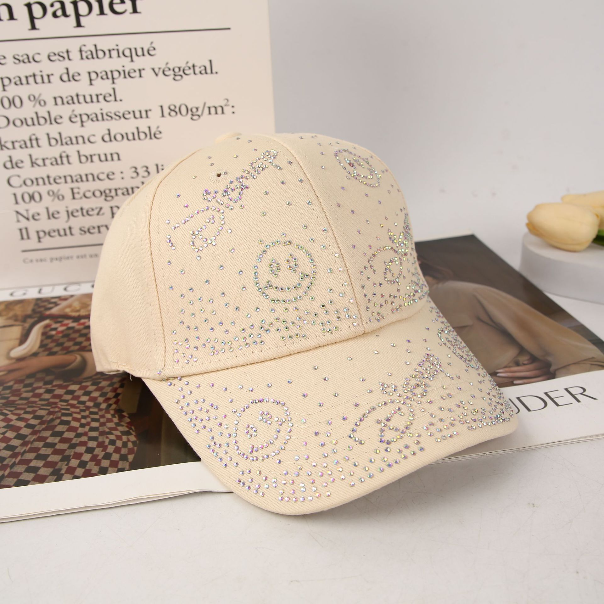 New fashionable embossed diamond letter baseball cap for women, Korean-style casual and versatile sunshade baseball cap, outdoor sports sun protection cap Application Scenario