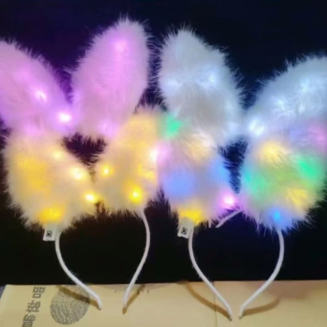 New 14-lamp Furry Rabbit Ear headband, plush rabbit ears · Sparkling Fairy headwear