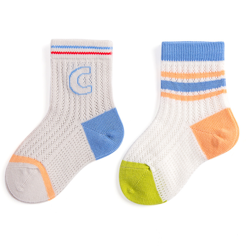 儿童夏季网眼透气袜子多巴胺配色男童袜a类无骨吸汗女孩中筒袜白底实物图