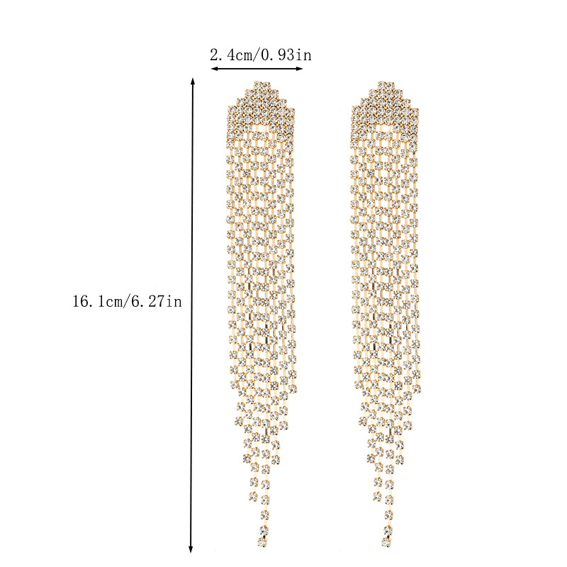 Amazon's best-selling long tassel earrings are grand and exaggerated, with full diamonds and shiny earrings. They are luxurious, individual, trendy and versatile accessories for women's temperament Specification drawing