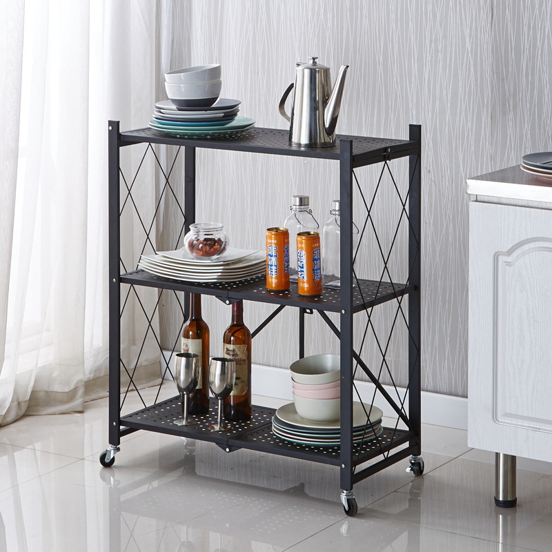 Vertical non-installation folding storage rack, kitchen multi-layer storage rack, bathroom movable storage and storage rack Application Scenario