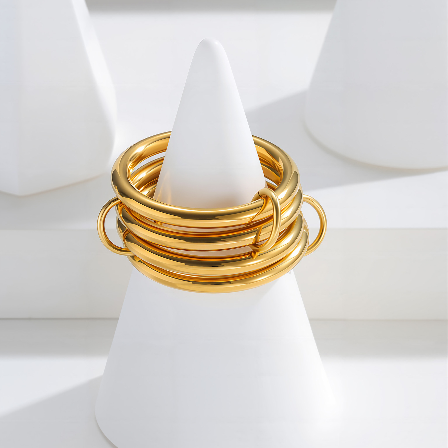 Cross-border European and American four-layer multi-ring jewelry for women, made of titanium steel and plated with 18K gold, with a unique and elegant high-end feel Specification image