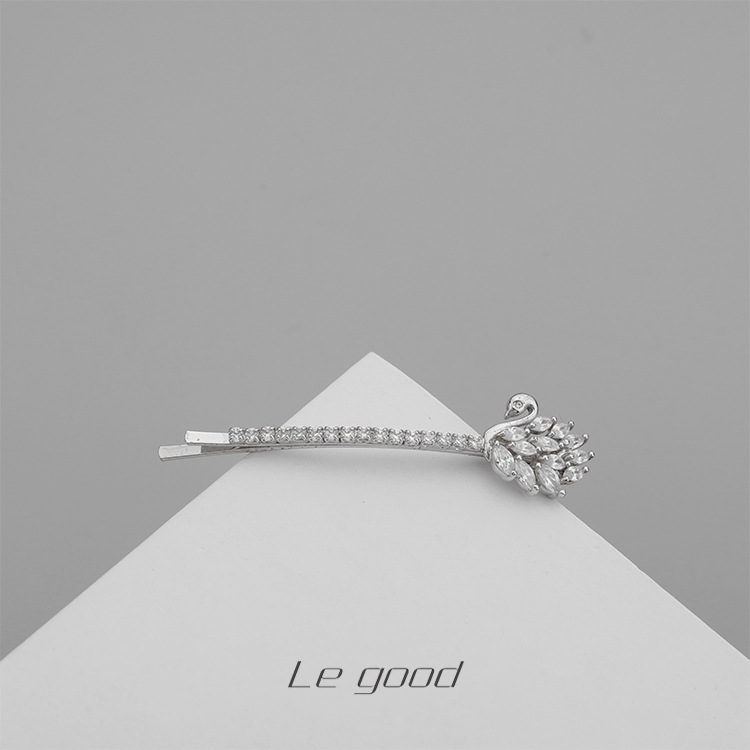 Legood铜天鹅微镶一字夹日韩简约时尚边夹百搭配饰女潮2021新款细节图