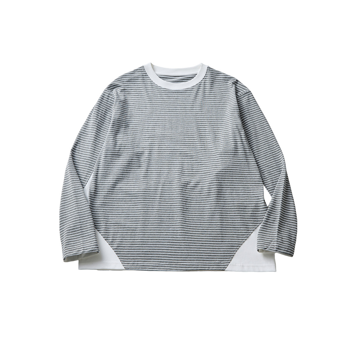 APO men's Wear: Contrasting color striped long-sleeved T-shirt, a trendy brand for men's spring and autumn, loose round-neck inner layer top and base layer Item Picture