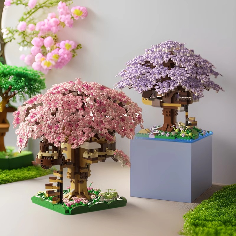 跨境兼容乐高樱花树屋街景模型摆件益智拼装积木儿童玩具女孩礼物