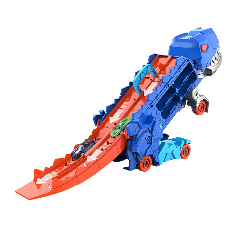 跨境新品恐龙吞食车弹射滑行轨道收纳合金车儿童益智玩具小汽车6白底实物图