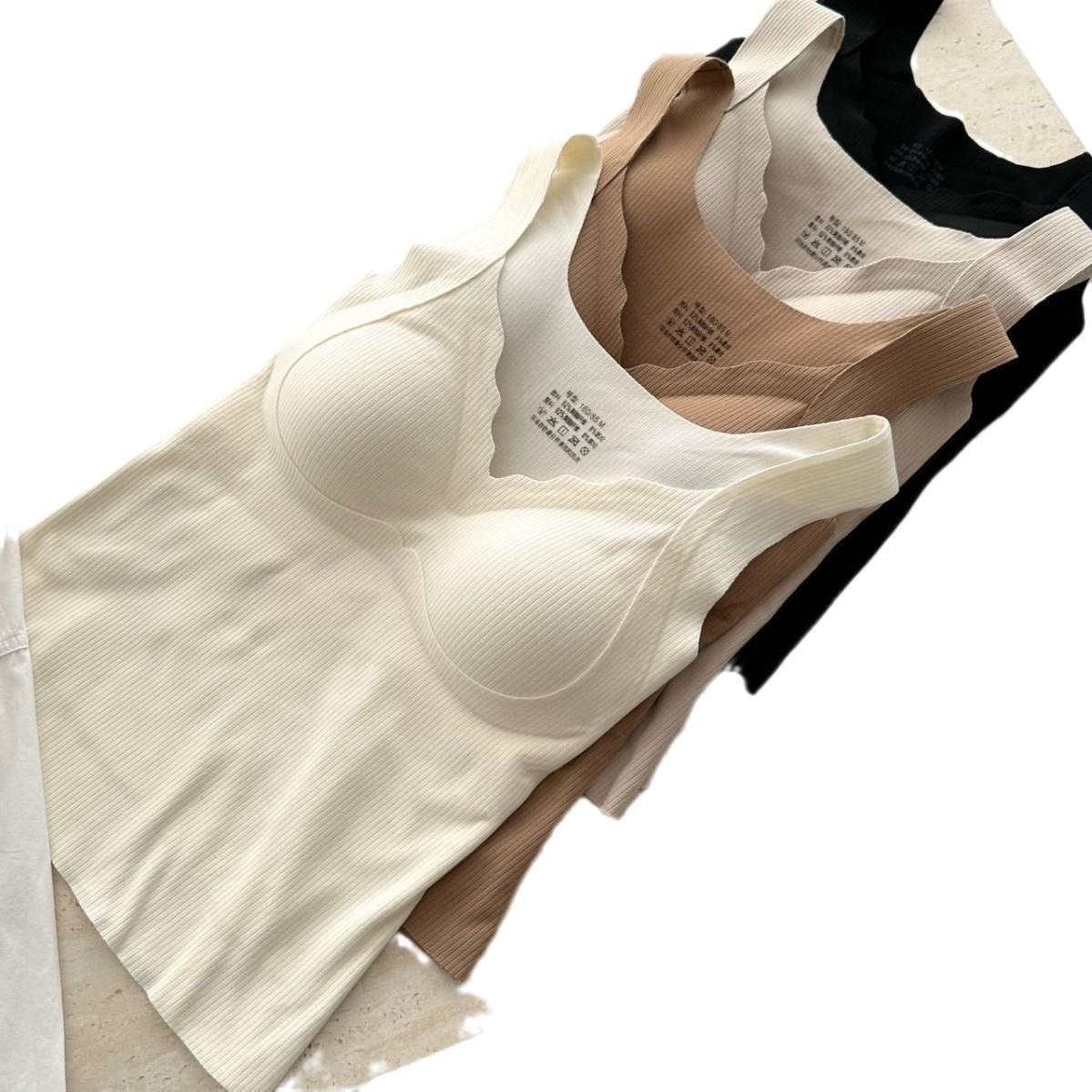 秋冬新品暖绒保暖背心女带胸垫无痕修身显瘦打底必备裸感保暖内衣白底实物图