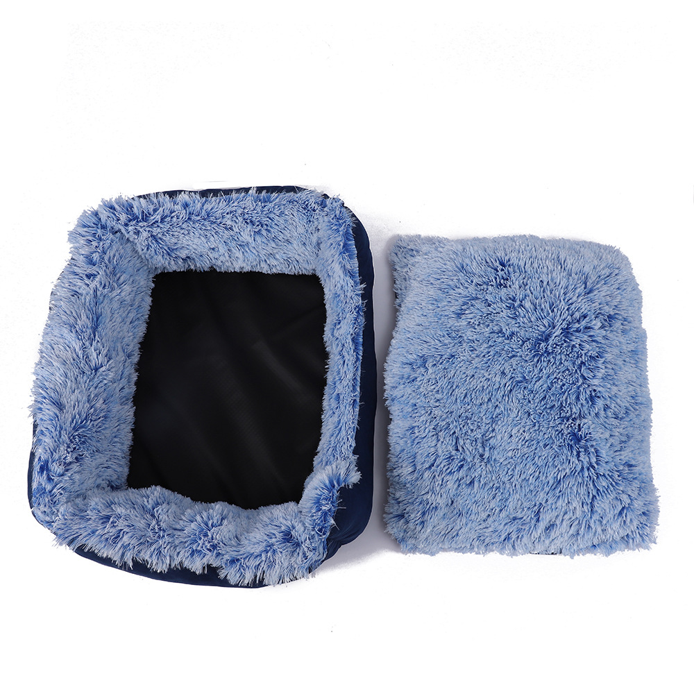 Two-color long-haired chicken plush dog bed, winter fleece thickened pet sleeping pad, detachable and washable PP cotton cat bed pad wholesale Item Picture
