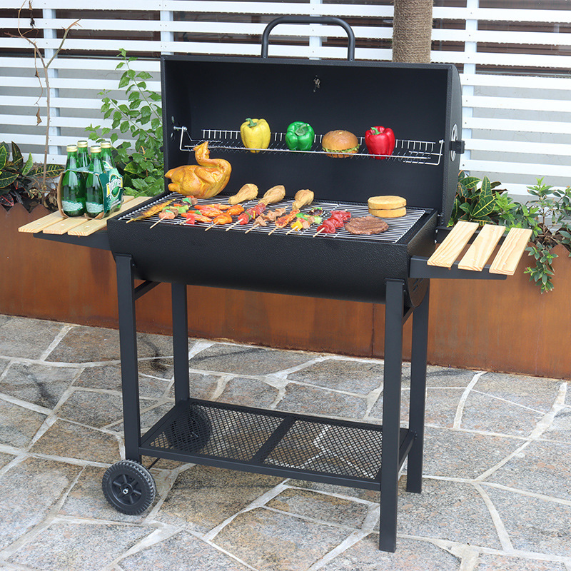 Double-sided wooden board large charcoal smoke grill, household barbecue grill, outdoor thickened American camping charcoal grill details Picture