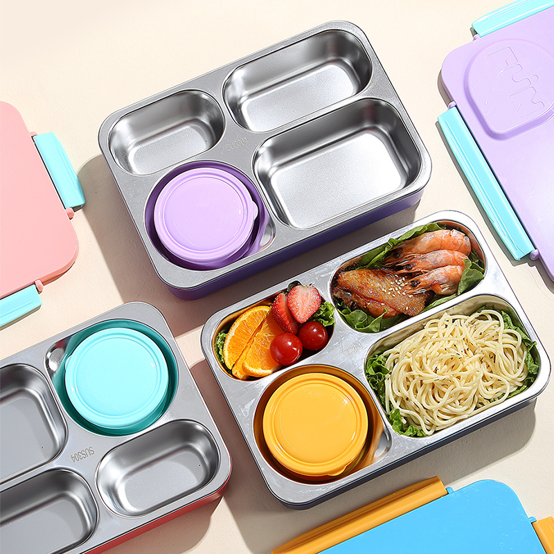 Large-capacity four-compartment stainless steel lunch box, Japanese-style non-cross-flavor compartmentalized student and office worker sealed lunch box with rice Specification image