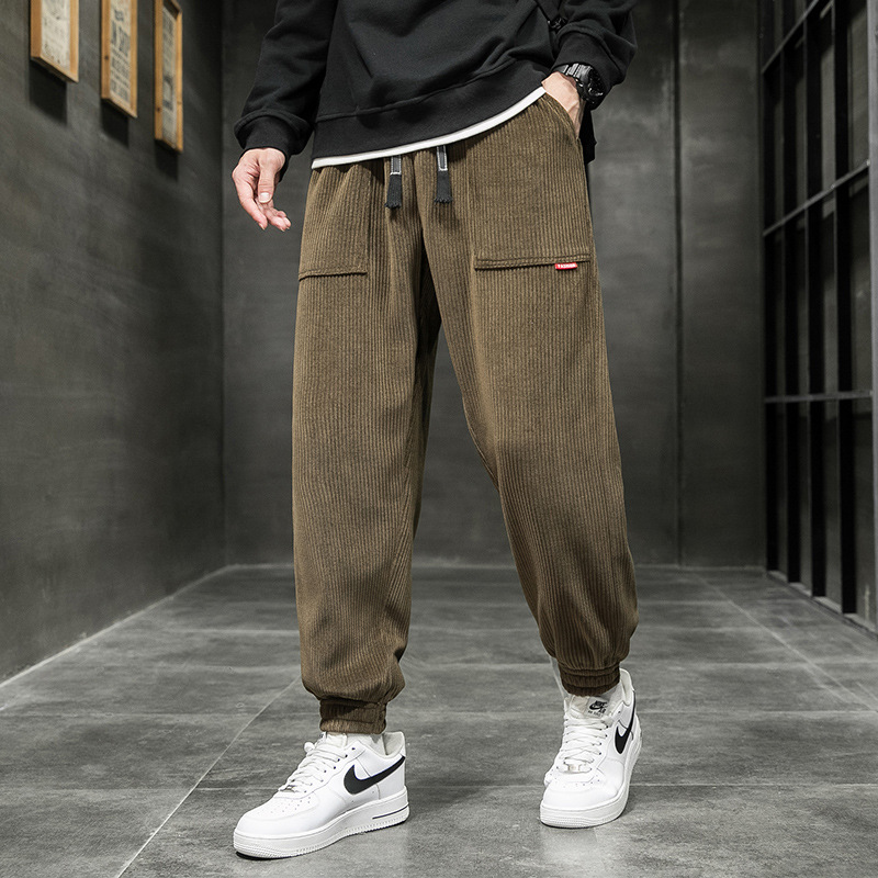 Corduroy men's trousers in Korean style 2025 autumn and winter, tight-fitting casual pants, oversized and sporty sweatpants, Harem pants Specification image