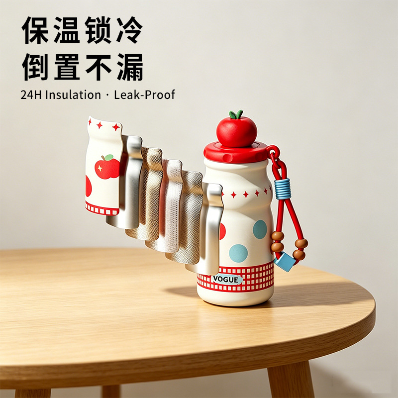 New 316 stainless steel insulated cup, high appearance level, female student travel cup, straw cup, cartoon cute apple water cup Specification image