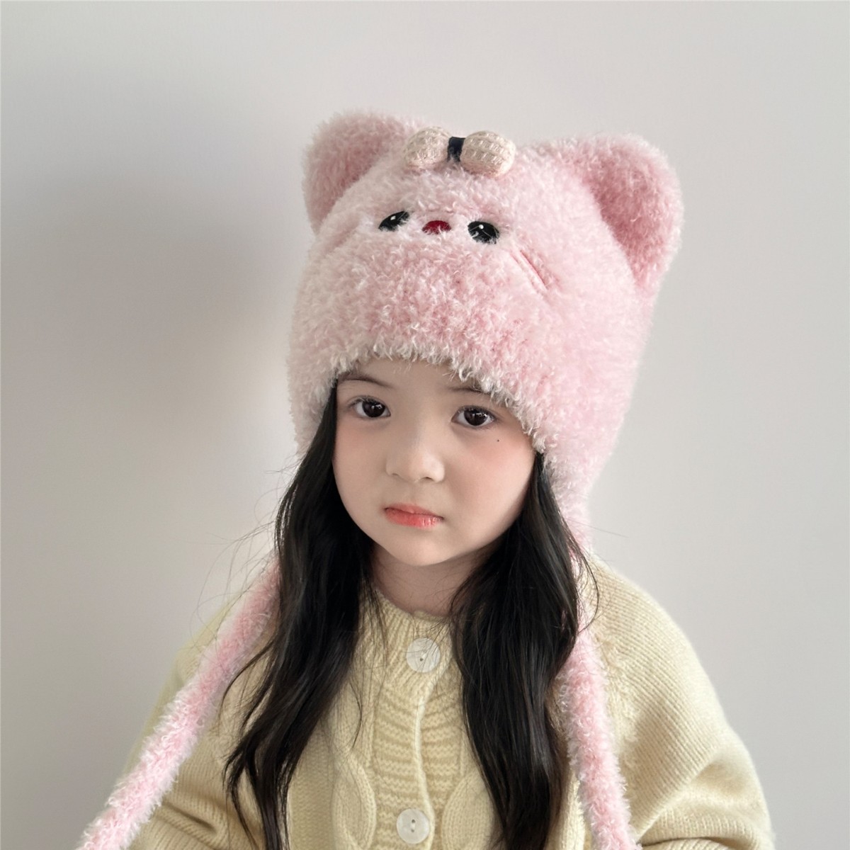 宝宝帽子冬季超萌可爱小猫男女童护耳帽户外保暖防风儿童毛绒帽子