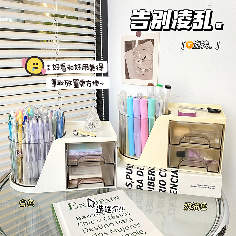 Desktop storage box, rotating makeup brush storage cylinder, cosmetics countertop, dressing table, lipstick and eyeshadow pen holder, storage rack Specification image