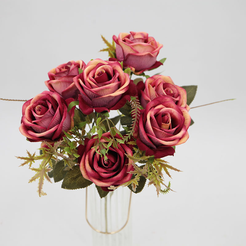 7-head artificial rose, velvet rose bouquet, wedding car flower arrangement, wedding artificial flowers, home silk flowers, artificial flowers wholesale Specification image