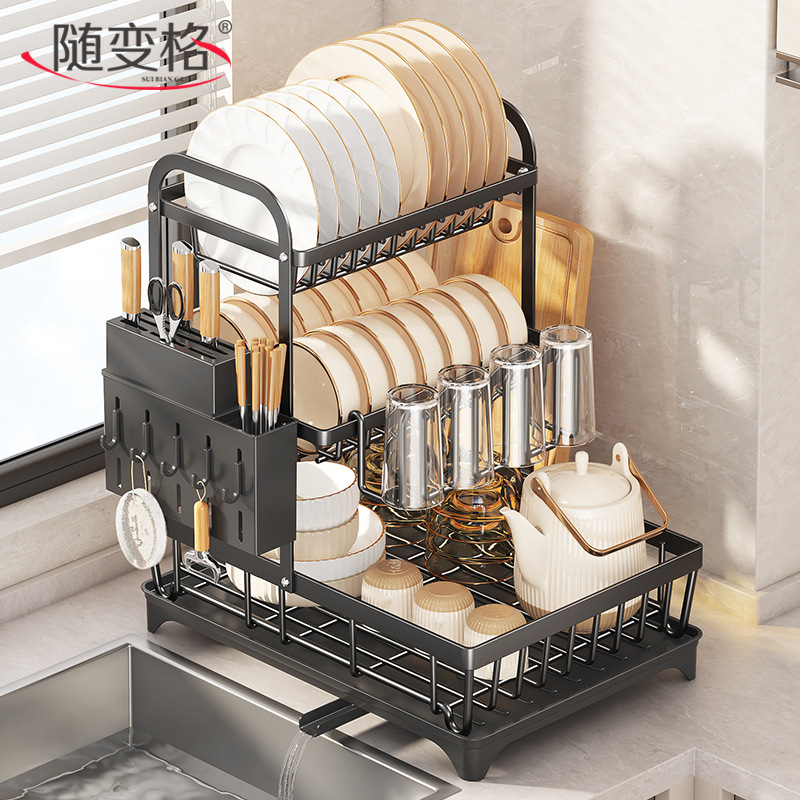 Amazon Cross-border kitchen draining dish rack, multi-functional kitchen storage rack, countertop storage rack, knife and chopstick organization rack