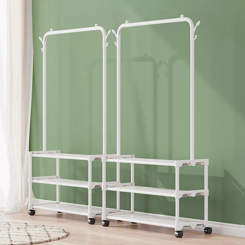 Shoe and hat integrated rack, floor-standing bedroom movable clothes hanger, hanging clothes hanger, indoor storage rack, movable storage rack details Picture