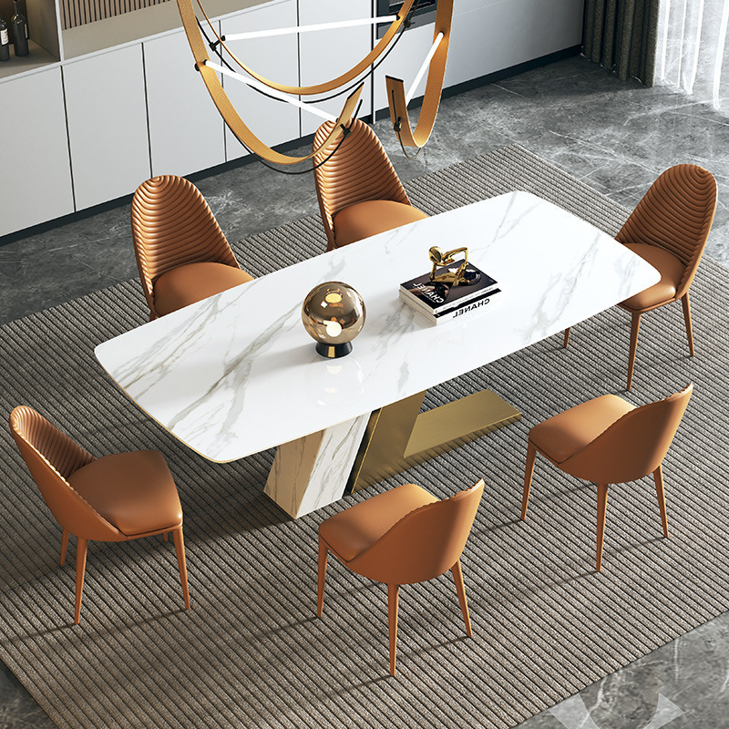 Star Factory wholesals light luxury rock plate dining table and chair sets, high-end home small-sized minimalist rectangular dining tables, designer Z-shaped tables Specification image