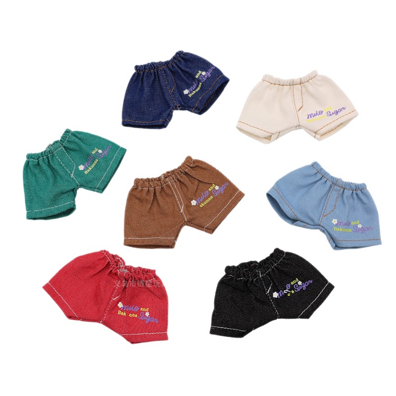 In-stock Labub clothes, first, second and third generation vinyl dolls, Labub clothes and pants, versatile printed denim shorts Item Picture