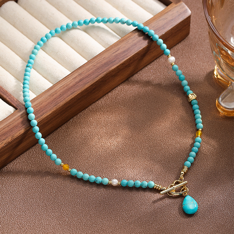 NALA娜啦波西米亚风绿松石项链度假项链配饰女项链女不掉色锁骨链