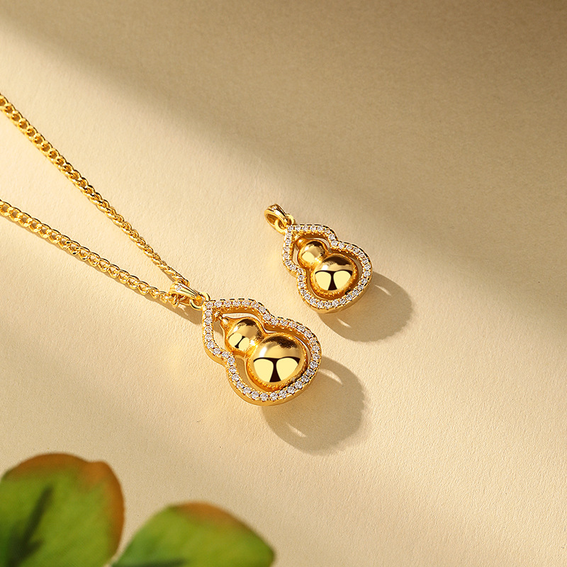 New Chinese-style necklace, gold-plated copper gourd pendant, simple yet elegant, ancient-style design, light luxury, fashionable and versatile necklace Specification drawing