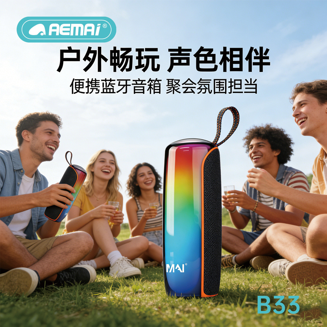 AEMAi Bluetooth Speaker Cross-border New Model B33 RGB ambient light Portable speaker Subwoofer Card Insert Fashionable gift
