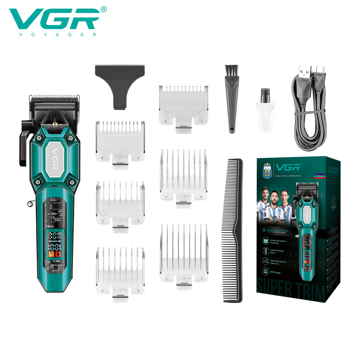 VGR600 Cross-border New men's Special electric clipper, LCD display engraved electric shaver, oil hair clipper