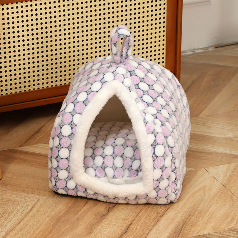 Cross-border all-season universal pet bed, cat bed, dog bed, semi-enclosed portable sleeping bed, air-conditioned house with fleece for winter warmth Specification image