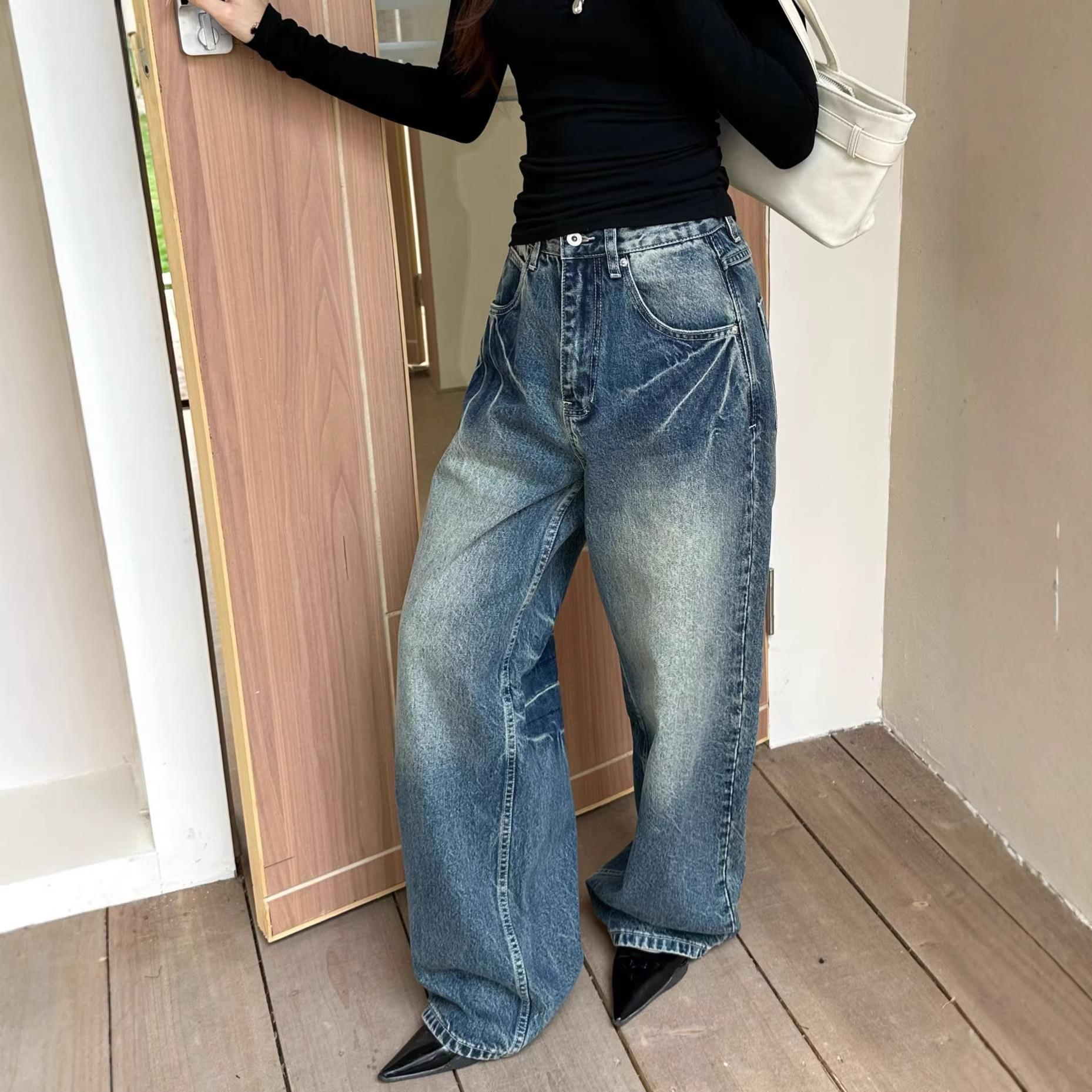 牛仔裤女/牛仔裤女高腰复古/Jean/春秋牛仔衬衫/牛仔衣男士秋季潮牌细节图