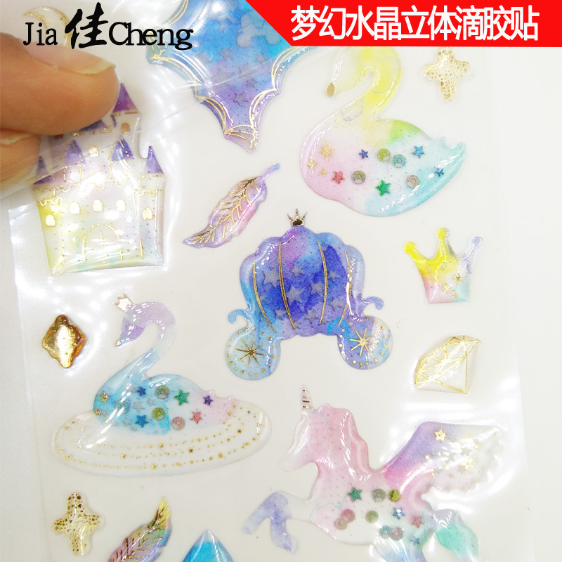 Korean dreamy resin crystal stickers, gold-embossed transparent three-dimensional decorative diary and mobile phone sticker materials Application Scenario