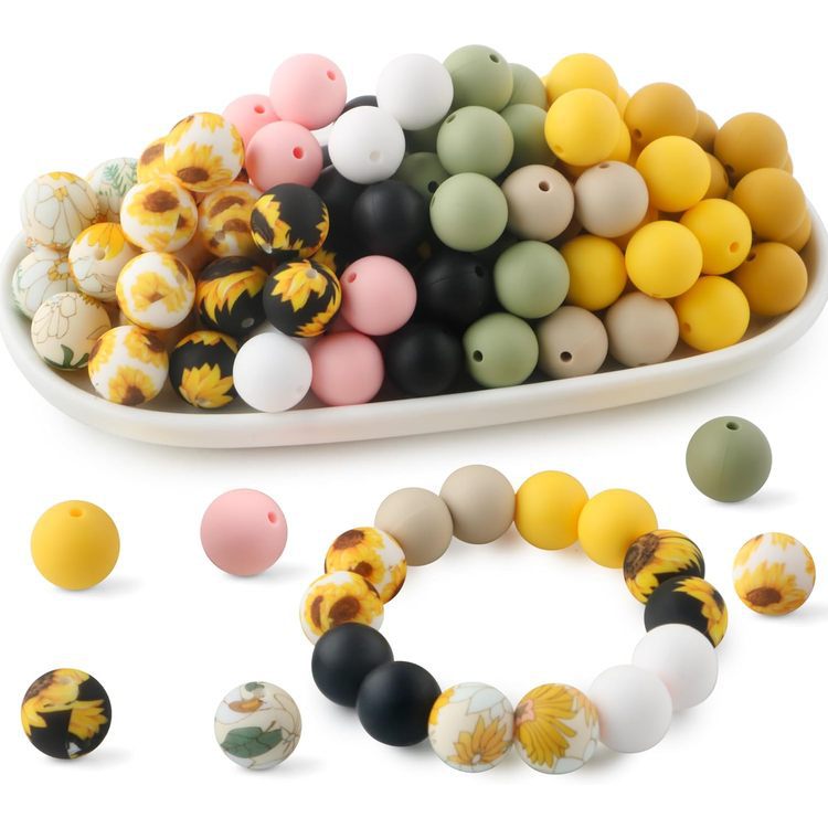 Water transfer printed silicone beads, DIY soft bead dental gel, pacifier chain, round bead accessories, loose beads, colorful leopard print full figure