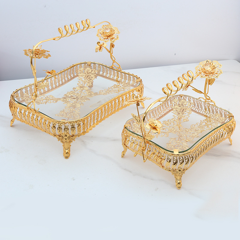 水果盘创意客厅茶几家用水果篮轻奢糖果甜品点心架零食摆放盘铁艺