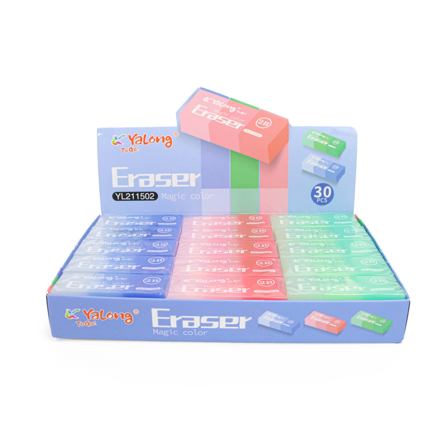 YALONG wholesale new high-end office supplies, 30 pieces per set of classic children's pencils and erasers in three colors details Picture