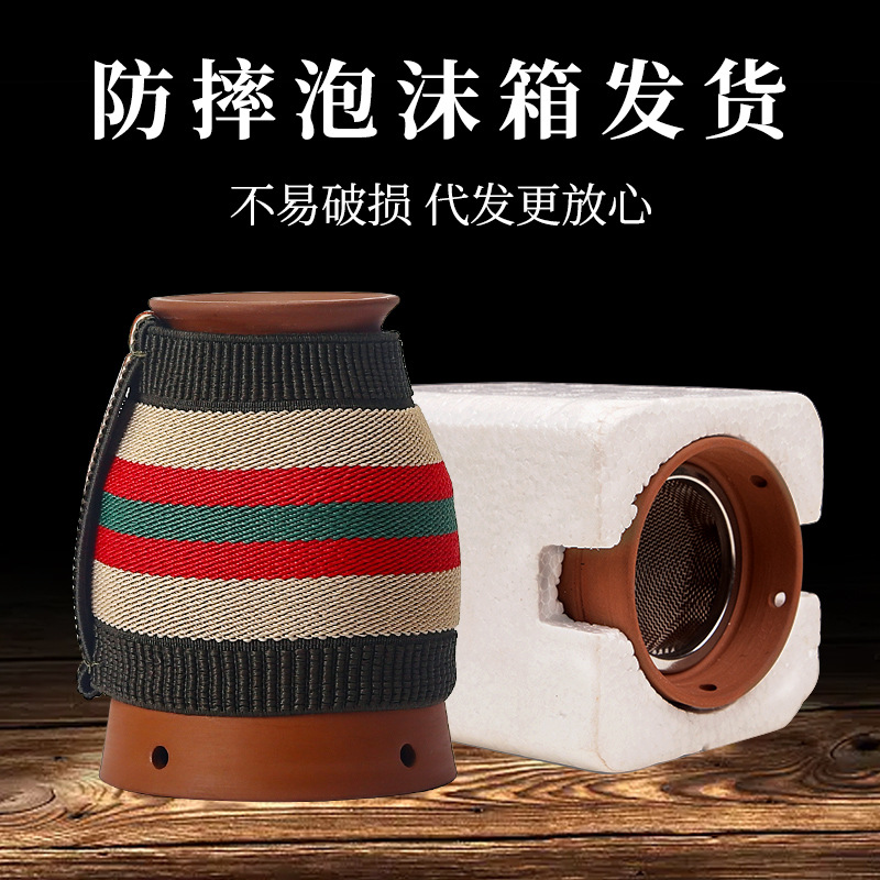 Purple clay moxibustion cups, double-layer heat-insulating ceramic hand-held gua sha cups, multi-functional portable moxibustion wholesale, Mugwort pillar moxibustion cups details Picture