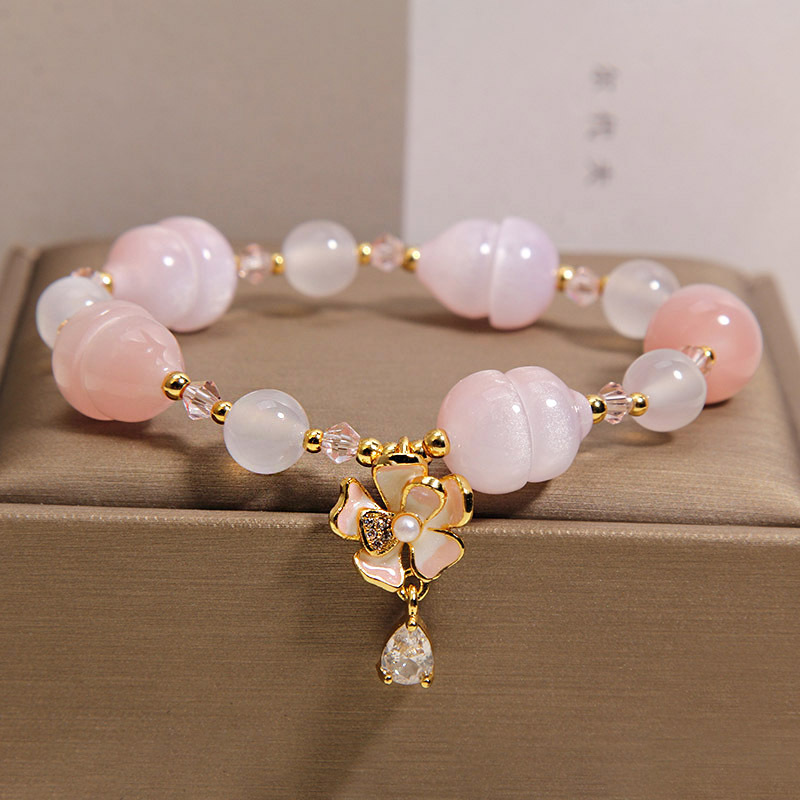 Nuevo estilo chino luz se convierte en rosa de melocotón calabaza pulsera de cristal para mujeres luz de lujo nicho alto sentido exquisito y versátil BFF mano cadena Specification image