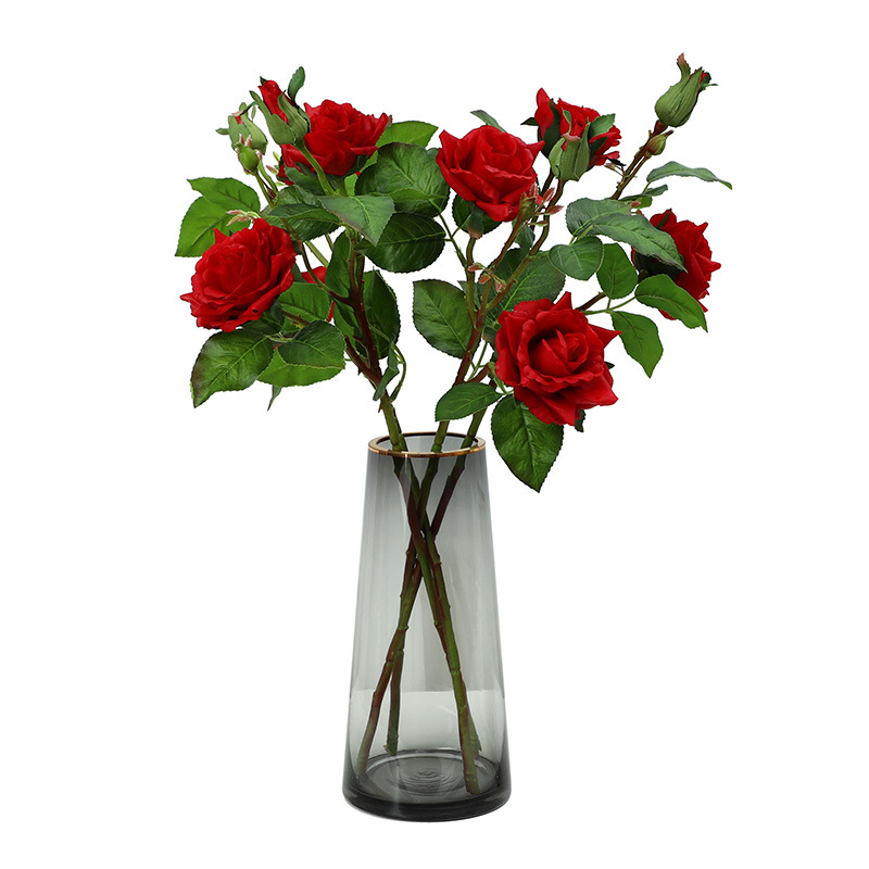 手感保湿仿真玫瑰花酒店家居客厅装饰假花Artificialflower大红白底实物图