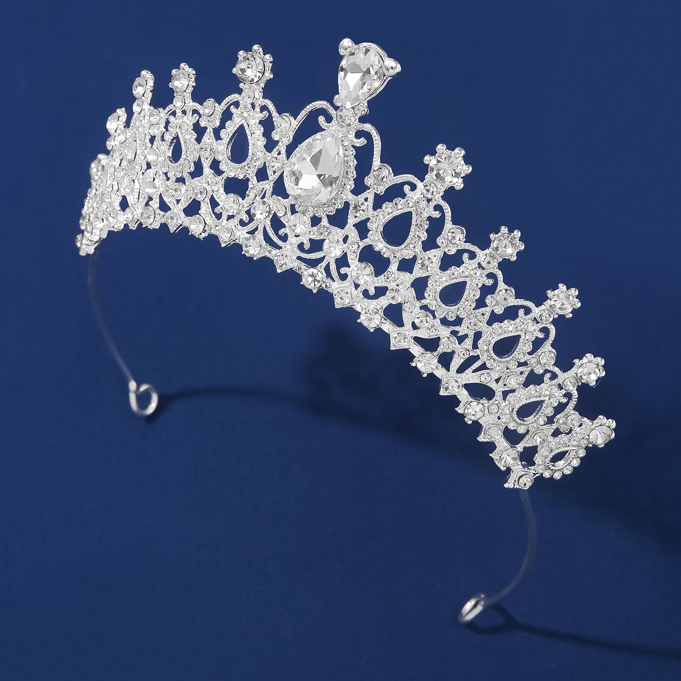 New Korean-style full-diamond super shiny silver semi-circular crown wedding headwear, photography and makeup, updo hairstyle crown Specification image