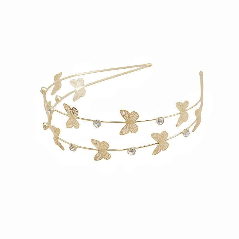 Wholesale of new multi-layer metal star moon crystal hair bands, women's butterfly hair accessories, children's headwear, and double-layer headbands