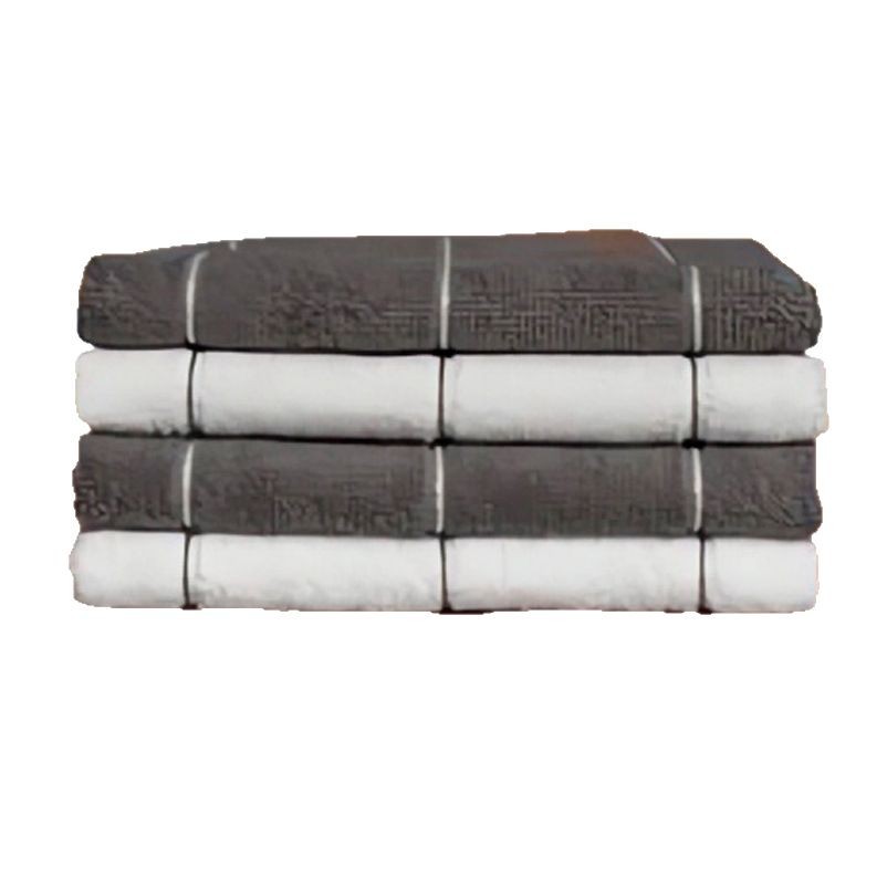 亚马逊热销纯棉条纹厨房方巾毛巾套装易清洁带挂钩格子纹方巾批发白底实物图