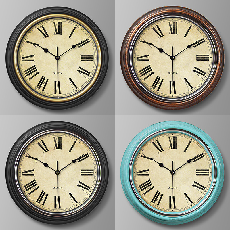 Wholesale Nordic retro wall clocks, European-style silent clocks, living room decoration clocks, wall hanging, home art quartz 30CM details Picture