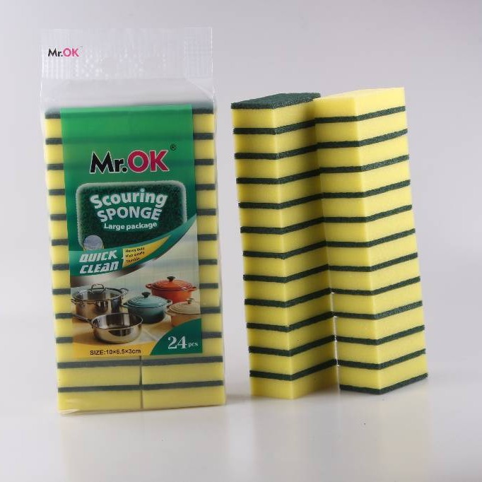 Mr.OK factory direct supply sponge scouring pads, double-sided cleaning sponges, kitchen cleaning sponges, dishwashing sponges, pot scrubbing sponges