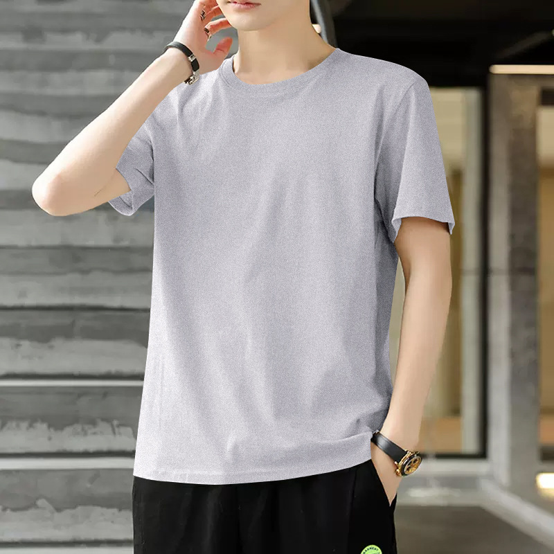 纯棉短袖t恤男夏季薄款修身圆领纯色版型上衣潮流中青年休闲打底