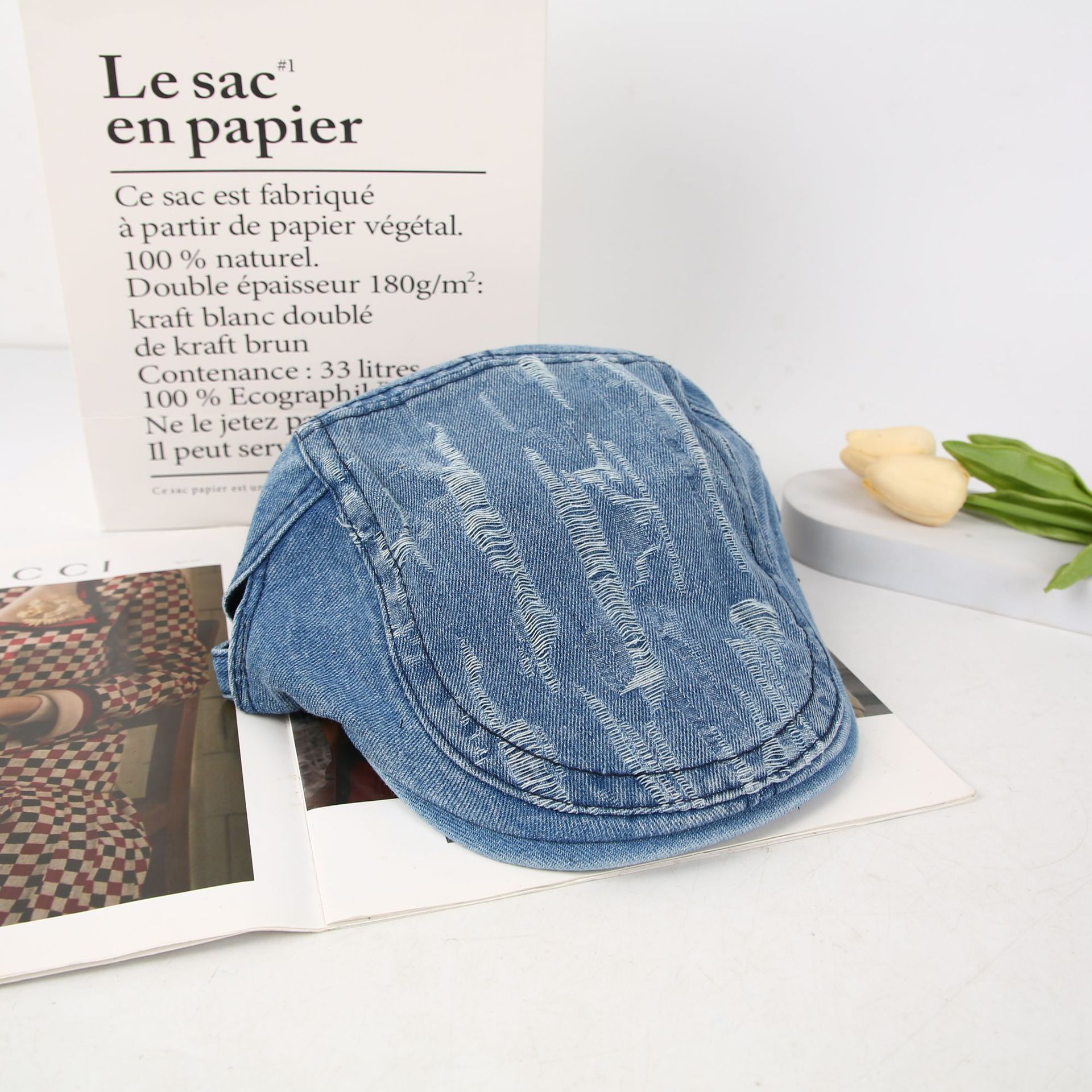 Japanese retro and aged denim forward hats, men's summer fashion, versatile and stylish, painter hats, newsboy hats, women's trendsetter Specification drawing